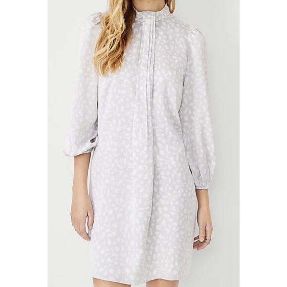 NWT Ann Taylor Mock Neck Satin-Like Animal Print Shift Dress Grey Career SMALL S - Picture 4 of 4